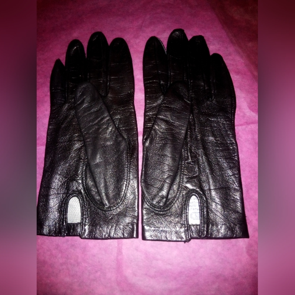 Vintage Fownes Black Leather Gloves Size 6 1/2